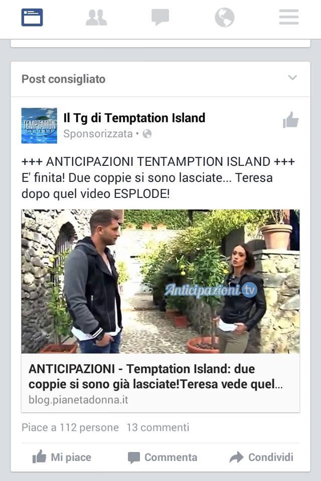 Anticipazioni Temptation Island: voci incontrollate e fuga di notizie, “Non credete a queste ca**ate!”, scrive la pagina di Teresa Cilia